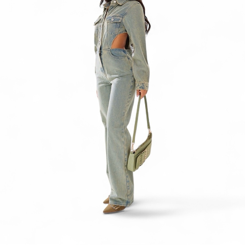 PrettyLittleThing Light Blue Denim Jumpsuit